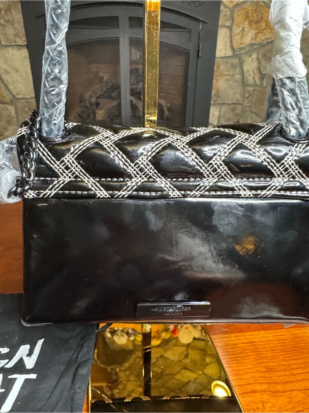 NWT Kurt Geiger Mini Kensington Drench Black Patent White Stitch - Picture 4 of 4